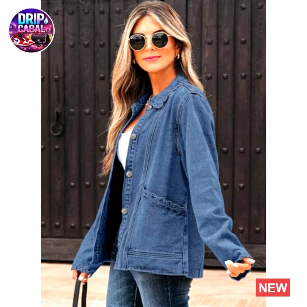 Denim Jacket Shacket Oversized Button Down Ruffle… - image 3